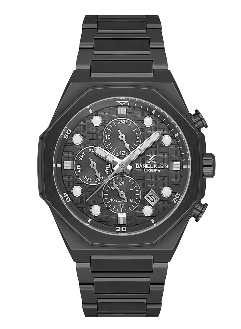 DANIEL KLEIN Men's Stainless Steel Black Brass Case Analog Black Round Emboss Dial Japanese Quartz Exclusive 50 Meters Water Resistant